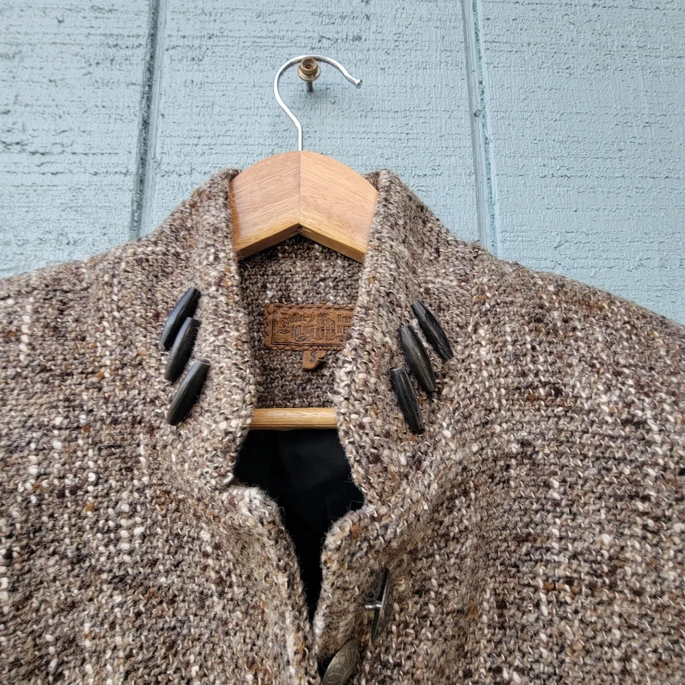 Double D Ranch Cropped Tweed Fringe Beaded Jacket sz S Black Brown Western VTG